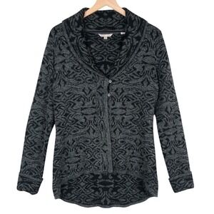 ROYAL ROBBINS Wool Blend Cardigan Women's M Gray Black Two Button Shawl Collar